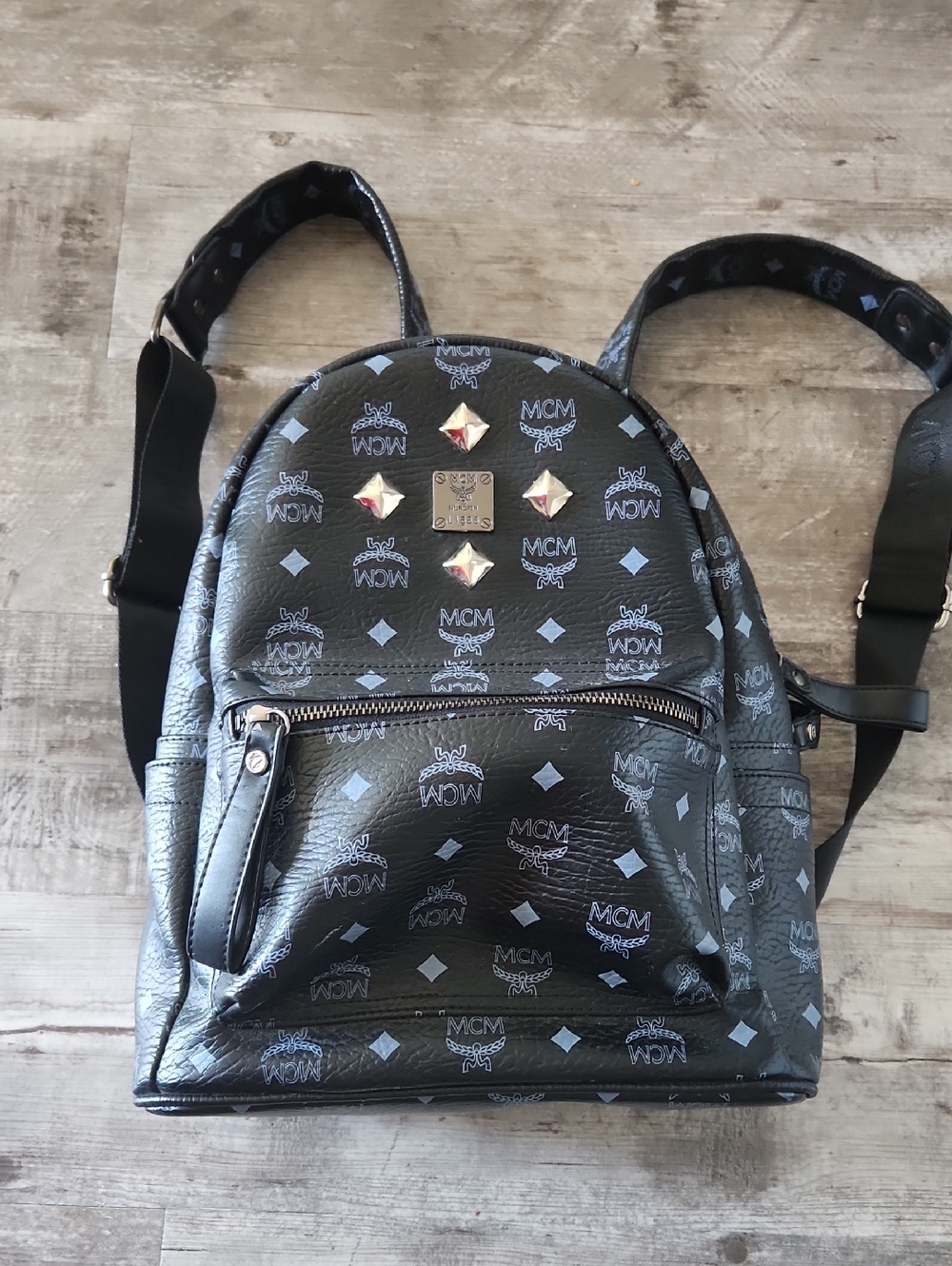 MCM Black Logo Mini Backpack with Studs